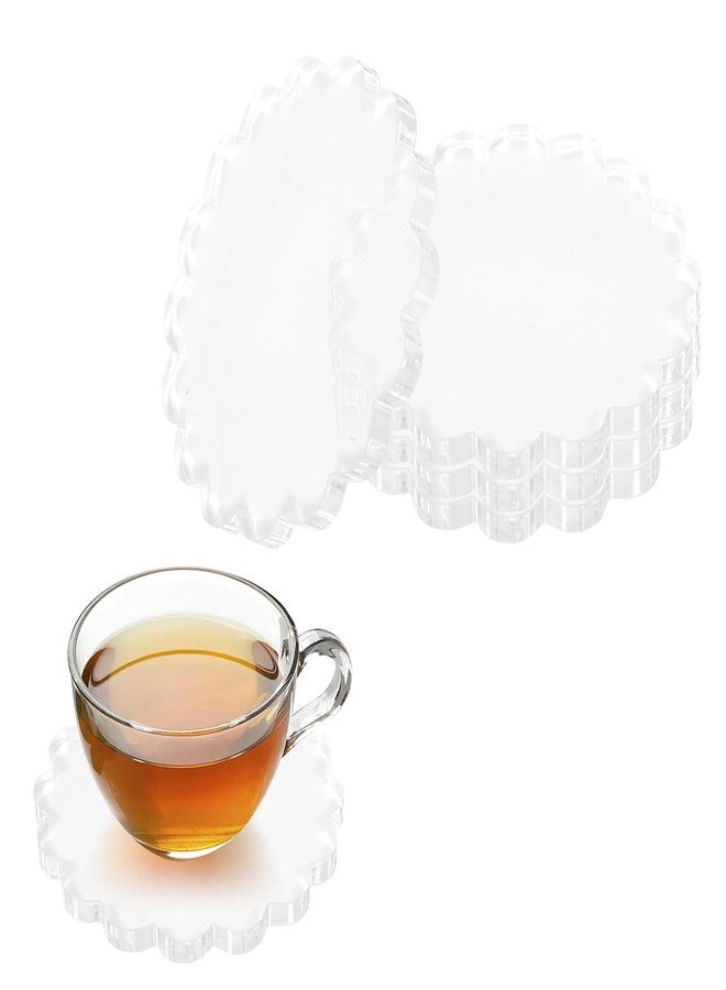 BiKontrun Scalloped Acrylic Coasters for Drinks, Clear Coasters Set of 4, Waterproof Coaster with Silicone Anti-Slip Dots, Aesthetic Desk Accessories Acrylic, Cute Coaster Minimalist Decor for Home, Office - Image 1